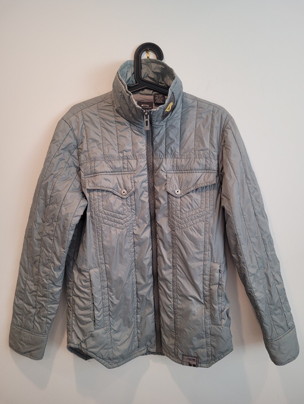 Vintage Y2K/2000s G-STAR RAW Men’s Large Gray Quilted Over Shirt Coat